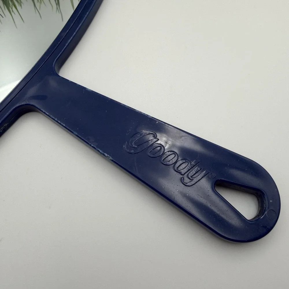 Vintage GOODY Handheld Vanity Mirror Extra Large Blue Plastic Salon